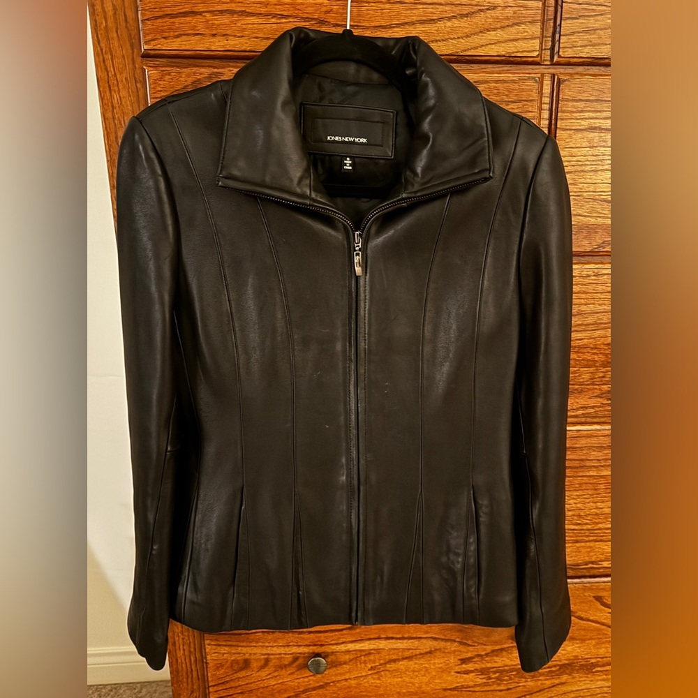 EUC Jones New York Genuine Leather Black Jacket - Size Small
